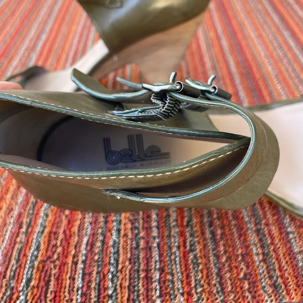 Belle-Sigerson Morrison olive, ankle sandal heeled shoe. 3 1/2 inch. Leather. - Picture 4 of 8
